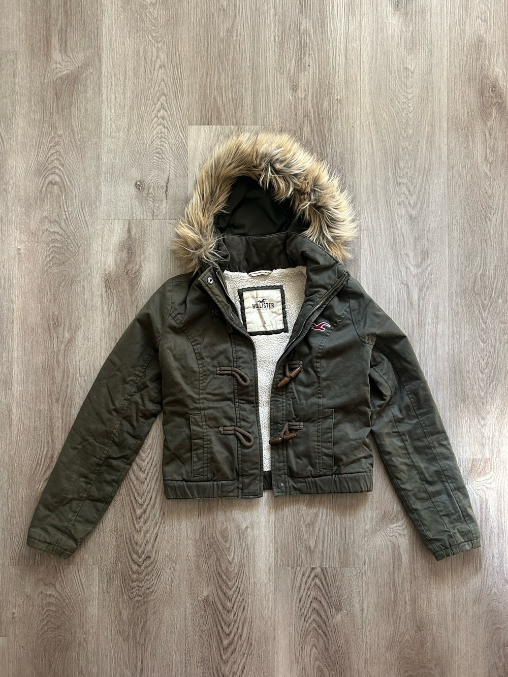 Hollister Sherpa-Lined Hooded Toggle Bomber Jacket